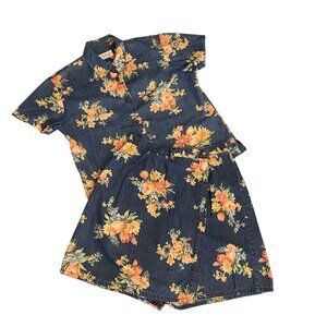 Vintage Liz Claiborne Villager Floral Denim Skort Shirt Set Size 6 100% …
